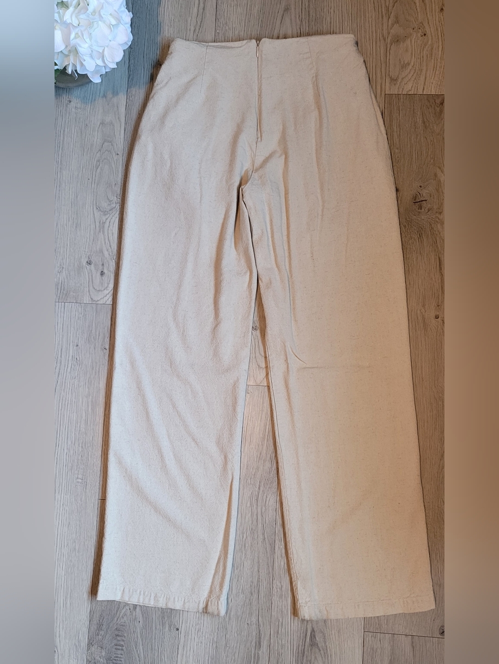 Forever 21 Cream Pleated Wide Leg High-Waist Linen Flax Blend Trouser, Women's S - Picture 9 of 13